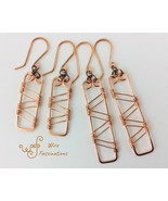 Handmade solid copper earrings: double diagonal wire wrapped rectangles - €23,96 EUR
