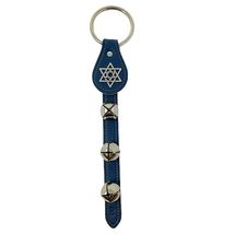 Star of David Charm Blue Leather Strap Sleigh Bell Door Hanger 12 In Mad... - $42.98