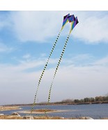 Large Single Line 3D Diamond Flowing Frog Kite With 2 Long Tails Outdoor... - £42.58 GBP