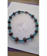Silver floral balls and simulated turquoise beads a handcrafted necklace... - £11.72 GBP