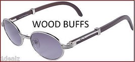 OVAL WOOD BUFFS SUNGLASSES GLASSES SILVER METAL FRAME WOOD HAND CRAFTED ... - $39.59