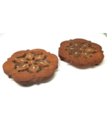 Trivets Lotus Flower Geometric Wood Indian Set of 2 Vintage 1980s - $15.15