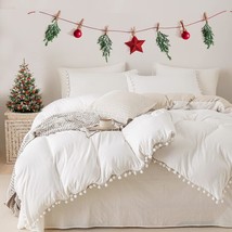 White Comforter Twin Boho Comforter Cute Pom Ball Fringe Farmhouse Bedding Twin  - £84.18 GBP