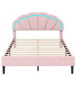 Upholstered LED Bed Frame with Adjustable Flower Headboard and Metal Sup... - $8,084.53 MXN