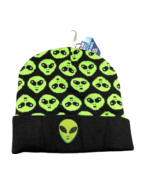 Alien Green Cuffed Knit Beanie Hat Winter Stocking Ski Cap Toque New - £7.95 GBP