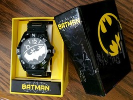 Mens DC Comics Batman Super Hero Logo Black Silver Silcone Sport Wrist W... - £17.38 GBP