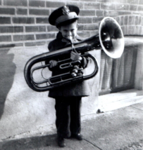 Young Boy Tuba Military Outfit Original Photo Vintage Photograph WW2 Era - £9.42 GBP