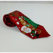 Hallmark Yule Tie Greetings Red Tie With Santa Claus &amp; Reindeer Design - £10.01 GBP