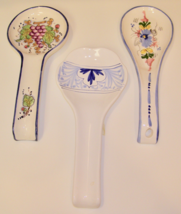 VINTAGE SET OF 3 EUROPEAN HANDPAINTED CERAMIC SPOON RESTS-GLOSSY SMOOTH ... - $4.95