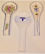 VINTAGE SET OF 3 EUROPEAN HANDPAINTED CERAMIC SPOON RESTS-GLOSSY SMOOTH ... - $4.95
