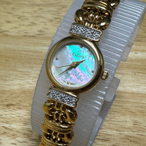 Elgin Quartz Watch Women Gold Tone Diamonds Japan Movt Analog New Battery 6.75&quot; - £22.76 GBP