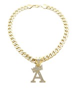 King &amp; Queen Initial Letter A Crystals Pendant Gold-tone Cuban Chain Nec... - $475.75 MXN