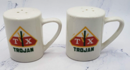 TX Trojan Porcelian Salt &amp; Pepper Shakers  Seed Corn. Agriculture Advert... - $9.89
