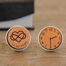 Personalised Engraved Men&#39;s Cufflinks Cherry Wood Heart Infinity Date &amp; ... - £12.53 GBP