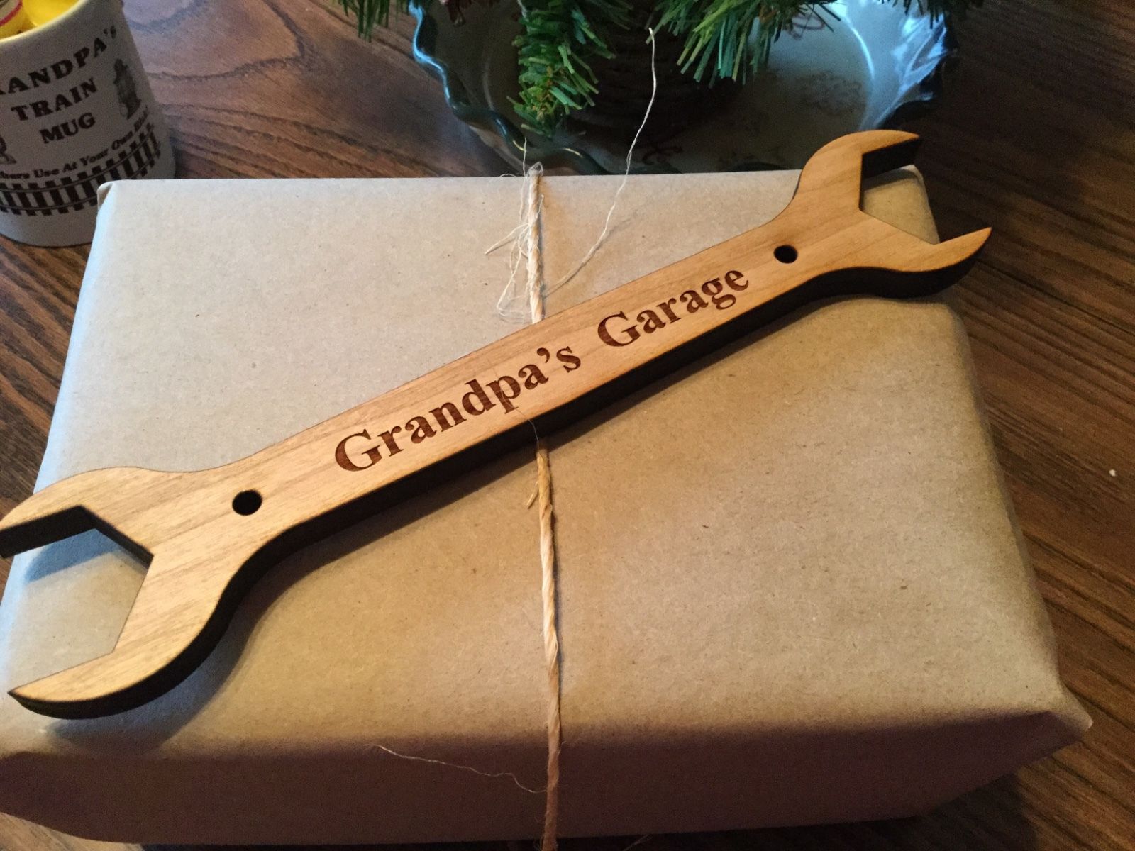 Primary image for GRANDPA'S GARAGE Wrench Shaped Wooden Personalized Sign / Automotive Mechanic 