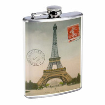 Vintage Poster D30 Flask 8oz Stainless Steel Eiffel Tower Paris Postcard Whiskey - £11.83 GBP