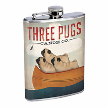 Vintage Poster D31 Flask 8oz Stainless Steel Three Pugs in a Canoe Whisk... - £11.59 GBP