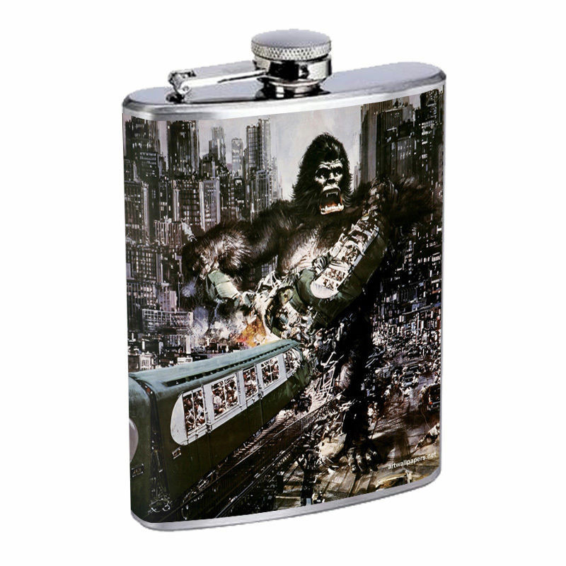 Vintage Poster D87 Flask 8oz Stainless Steel King Kong Attacking the City Train