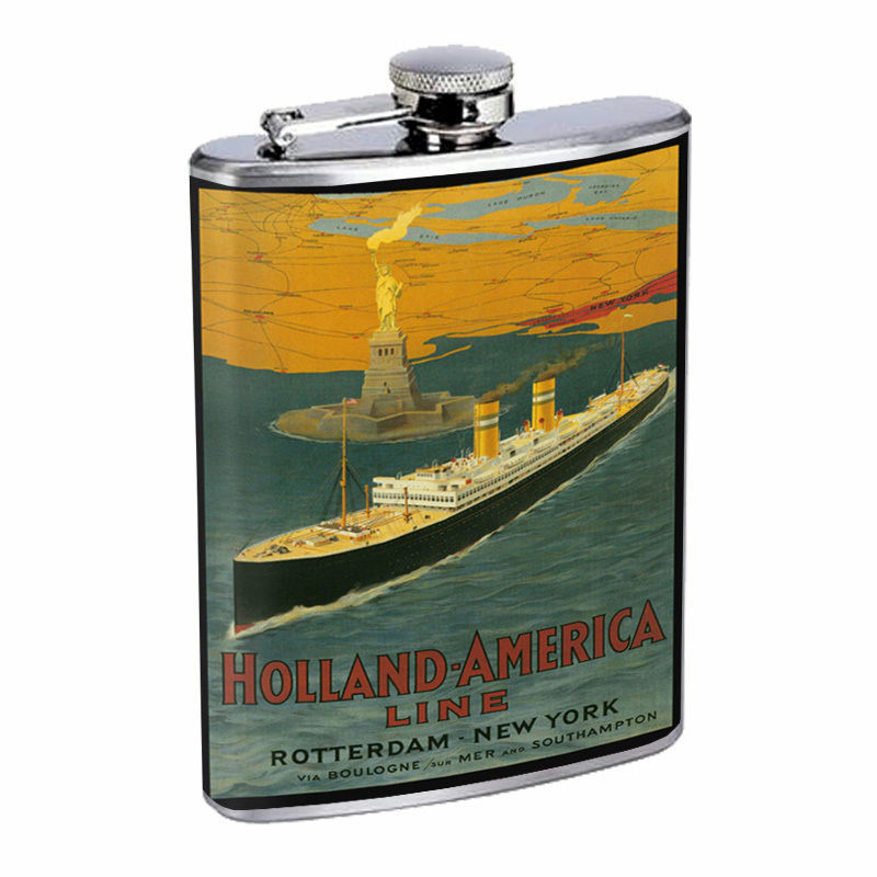 Vintage Poster D75 Flask 8oz Stainless Steel Holland America Line Rotterdam York