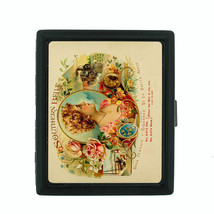 Vintage Tobacco Labels Themed D7 Small Black Cigarette Case Card Money H... - $13.81