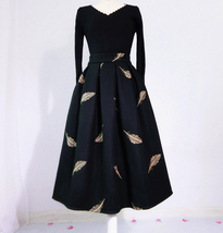 Black Pleated Midi Skirt Outfit Women Plus Size Winter Woolen Midi Skirt image 6