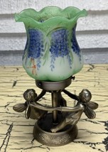 Hydrangeas Dragonfly Dancing Fairies Glass Hurricane Lamp Candle Holder Rare VTG - £22.98 GBP