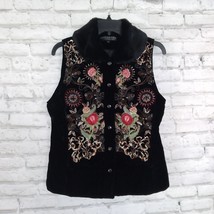 Collection Harve Benard Vest Womens 4 Black Velvet Embroidered Snap Up Boho - £35.87 GBP
