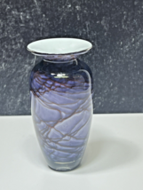 Signed Michael Nourot Studio Art Glass Vase 1982 4 1/8” Purple Marble Cased - $59.40