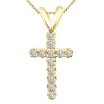 1/10 Karat Echt Moissanit Kreuz Religiös Anhänger Halskette 14K Gelb Vergoldet - £139.45 GBP