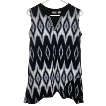 Cato Sleeveless Jersey Knit Tank Top Women S Embroider V Neck Sharkbite Hem Ikat - £8.63 GBP