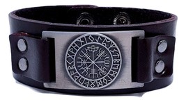 Vegvisir Cuff Leather Bracelet Icelandic Magic Stave Viking Compass Rune Ragnar - £6.16 GBP