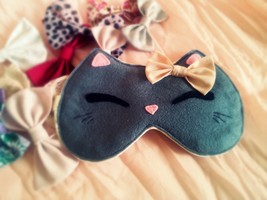 Cat eye sleep mask - Cute kawaii kitty sleep mask - Plush cat - Pink bow cat sof - £25.65 GBP