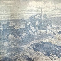 Hunting Zebra Horseback 1890 Woodcut Print Victorian Stanley In Africa DWAA2D - £31.62 GBP