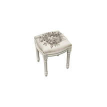 123 Creations Grey Birds Nest Upholstered Wooden Vanity Stool Antique White - $235.59