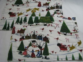 2 Cotton Fabric Snowman Winter Xmas Tree Placemats Santa Sleigh White - $12.59