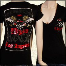 Motor City Legends Skull Angel Wings Foil Rock Biker Womens T-Shirt Black XS - £34.45 GBP