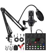 Podcast Equipment Professional Audio Condenser Mic Sound Card Karaoke Re... - $81.22 CAD