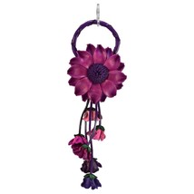 Blossoming Purple Daisy Flower Hanging Leather Bag Ornament Keychain - £16.45 GBP