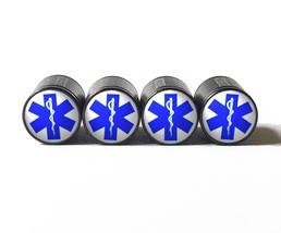 Paramedic - Star of Life - Tire Valve Stem Caps - Black Aluminum - Set o... - £12.56 GBP