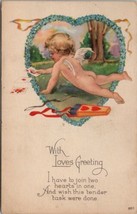 Valentine Loves Greeting Cupid Joins Two Hearts Independence Iowa Postcard U17 - £2.31 GBP