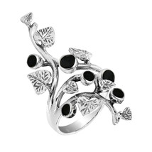 Beautiful Vine Leaf Round Black Onyx .925 Silver Ring-9 - £20.83 GBP