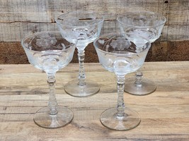 Vintage Libbey ROCK SHARPE Etched Halifax 3005 Pattern Champagne Glass -Set Of 4 - £47.06 GBP