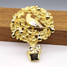 Vintage AJC Christmas Brooch, Partridge in a Pear Tree Polished and Satin Finish - £19.16 GBP