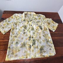 Zara Mens Mesh Geometric Triangle Print Short Sleeve Button Up Shirt Yel... - $11.64