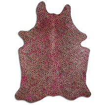 Acid Washed Cowhide Area Rug In Leopard On Beige With Pink Metallic - £434.97 GBP