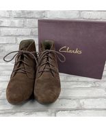 Clarks Brown Suede Lace Up Crystal Peridot Wedge Ankle Boot Size 7M - $41.99