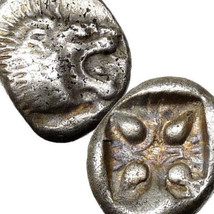 LION/Stellate pattern. Miletos, Ionia 500 BC. XF Early Ancient Greek Dio... - $160.55