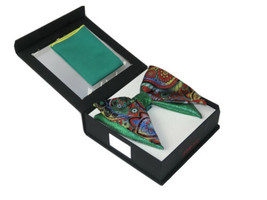 Mens Formal Bow Tie Hankie Insomnia Shiny Floral Butterfly MZS305 Green Red New - £7.99 GBP