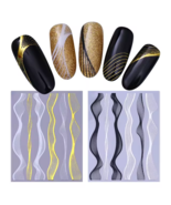 Nail Stickers 3D Gold Metal Lines Wave Strip Adhesive Transfer Nail Art ... - €8,50 EUR+