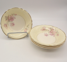 Edwin M Knowles Berry Bowl Set of 4 Semi Vitreous Pink Roses 45-3 USA - $16.82